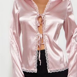 Elegant Pink Satin Lace-Trimmed Top
